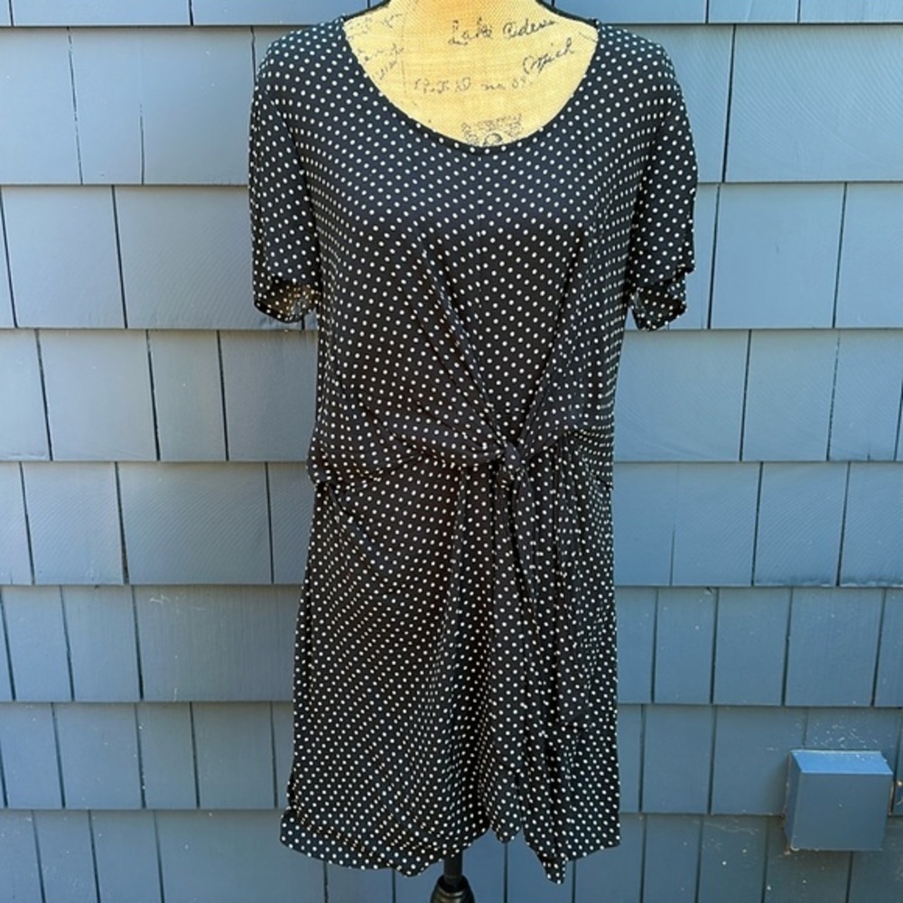 🖤🤍🖤Three Dots polka dot dress large zip back pinup or 20’s
